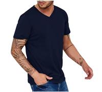Ybing Camiseta deportiva para hombre, monocolor, informal, deportiva, holgada, cuello de pico, camiseta de fitness de verano, camiseta básica, camiseta fina de manga corta, camiseta ligera con todo