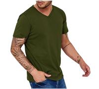 Ybing Camiseta deportiva para hombre, monocolor, informal, deportiva, holgada, cuello de pico, camiseta de fitness de verano, camiseta básica, camiseta fina de manga corta, camiseta ligera con todo