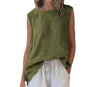 Ybing Camiseta interior para mujer, con dobladillo ranurado, holgada, cuello redondo, camiseta deportiva, informal, monocolor, camiseta ligera, sin mangas, blusa fina, blusa de verano, #02Army Green