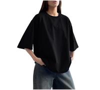 Ybing Camiseta oversized para mujer, de algodón, básica, de moda, monocolor, cuello redondo, blusa, verano, holgada, ligera, manga corta, parte superior, corte regular, camiseta deportiva cómoda de