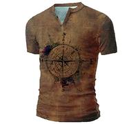Ybing Camiseta para hombre retro con estampado de brújula, camiseta vintage con cuello de pico, camiseta delgada de manga corta, camiseta ligera de manga corta, cómoda, camiseta básica, camiseta de