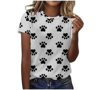 Ybing Camiseta para mujer con estampado de huellas de perro, camiseta clásica, camiseta informal, cuello redondo, blusa suelta, camiseta básica, camiseta fina de manga corta, camiseta deportiva