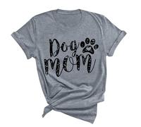 Ybing Camiseta para mujer con estampado de perro, camiseta con estampado de huellas de perro, camiseta informal, cuello redondo, blusa holgada, manga corta, camiseta de verano, camiseta básica,