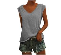 Ybing Camiseta para mujer, informal, cuello de pico, monocolor, manga corta, blusa de verano, camiseta delgada, túnica ligera, básica, camiseta de verano, camiseta fina, camiseta de algodón, camiseta