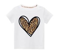 Ybing Camiseta para niña con estampado de leopardo, camiseta holgada de algodón, informal, cuello redondo, blusa de verano, camiseta de manga corta, jersey fino, camiseta deportiva, ligera, cómoda,