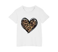 Ybing Camiseta para niña con estampado de leopardo, elegante, de algodón, suelta, cuello redondo, blusa de moda de verano, manga corta, suave, básica, camiseta ligera, cómoda, camiseta deportiva,
