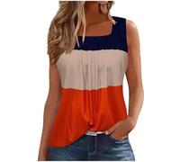 Ybing Camiseta sin mangas para mujer, bloque de color, patchwork, elegante, plisada, cuello redondo, camiseta interior ligera, sin mangas, blusa fina, blusa de verano para mujer, marine, S