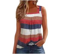 Ybing Camiseta sin mangas para mujer, bloque de color, patchwork, elegante, plisada, cuello redondo, camiseta interior ligera, sin mangas, blusa fina, blusa de verano para mujer, rojo, XL