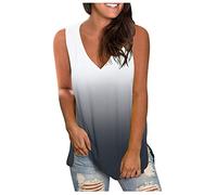 Ybing Camiseta sin mangas para mujer, degradado de color, informal, cuello de pico, camiseta interior holgada, chaleco de verano, camiseta ligera sin mangas, suéter fino, blusa de algodón, blusa,