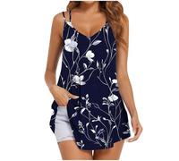 Ybing Camiseta sin mangas para mujer, elegante, estampado 3D, camiseta de tirantes, informal, cuello de pico, suelta, sin mangas, túnica, tirantes finos, camiseta de verano, chaleco fino, ligero