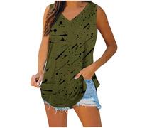 Ybing Camiseta sin mangas para mujer, informal, con estampado, elegante, cuello en V, suelta, sin mangas, camiseta deportiva ligera, chaleco fino, camiseta interior suave, cómoda, Verde militar., XXL