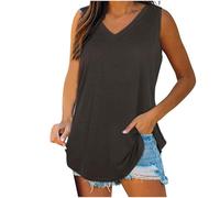 Ybing Camiseta sin mangas para mujer, monocolor, informal, cuello de pico, blusa holgada, sin mangas, camiseta de verano, parte superior fina, camiseta básica, cómoda, camiseta de algodón, túnica,