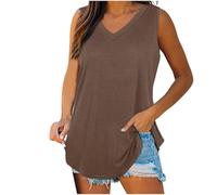 Ybing Camiseta sin mangas para mujer, monocolor, informal, cuello de pico, blusa holgada, sin mangas, camiseta de verano, parte superior fina, camiseta básica, cómoda, camiseta de algodón, túnica,