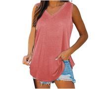 Ybing Camiseta sin mangas para mujer, monocolor, informal, cuello de pico, blusa holgada, sin mangas, camiseta de verano, parte superior fina, camiseta básica, cómoda, camiseta de algodón, túnica,