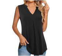 Ybing Camiseta sin mangas para mujer, monocolor, plisada, desenfadada, cuello en V, sin mangas, camiseta ligera con tirantes, camiseta de algodón, camiseta interior, túnica, camiseta de fitness,