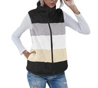 Ybing Chaleco de forro polar para mujer, elegante y cálido, chaleco de forro polar, bloque de color, patchwork, chaleco térmico de terciopelo de doble cara, con cremallera, cuello alto, chaleco de