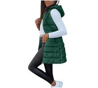 Ybing Chaleco de plumón para mujer, ligero, monocolor, chaleco de invierno con capucha, informal, sin mangas, chaleco de invierno, fino acolchado, con cremallera, cómodo chaleco térmico, verde, L