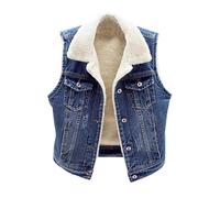 Ybing Chaleco vaquero para mujer, informal, chaleco de vaquero, chaleco cálido de forro polar, monocolor, chaleco térmico, botones, solapa, chaleco de peluche, cómodo, sin mangas, chaqueta vaquera