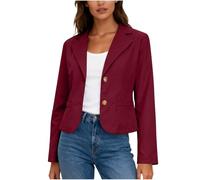 Ybing Chaqueta corta elegante para mujer, blazer de un solo color, casual, deportivo, con solapa, traje, abrigo con botones, slim fit, abierta en la parte delantera, chaqueta blazer, manga larga, para