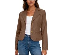 Ybing Chaqueta corta elegante para mujer, blazer de un solo color, casual, deportivo, con solapa, traje, abrigo con botones, slim fit, blazer de manga larga con abertura delantera, chaqueta de blazer