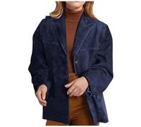 Ybing Chaqueta de ante para mujer, elegante, con botones, solapa, monocolor, deportiva, chaqueta de traje, chaqueta holgada, cómoda, de manga larga, para negocios, oficina, chaqueta, azul oscuro, XXL
