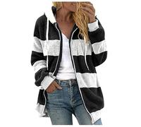 Ybing Chaqueta de forro polar para mujer, chaqueta de invierno de terciopelo de doble cara, color bloque de colores, chaqueta de forro polar, sudadera con cremallera, chaqueta cálida de peluche