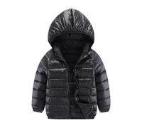 Ybing Chaqueta de invierno ligera para niña, informal, monocolor, chaqueta acolchada fina, con capucha, cremallera y capucha, chaqueta de entretiempo de moda para exteriores, #02 Negro, 110