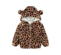 Ybing Chaqueta de peluche para niña, estampado de leopardo, chaqueta de forro polar, chaqueta cálida de invierno con orejas, chaqueta de felpa suave, cómoda de algodón, abrigo de invierno, abrigo de
