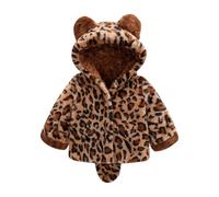 Ybing Chaqueta de peluche para niña, estampado de leopardo, chaqueta de forro polar, chaqueta cálida de invierno con orejas, chaqueta de felpa suave, cómoda de algodón, abrigo de invierno, abrigo de
