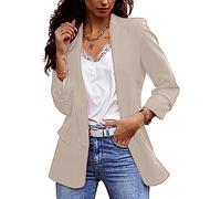 Ybing Chaqueta deportiva elegante para mujer, con solapa, con frente abierto, informal, monocolor, chaqueta ligera de manga larga, chaqueta de traje, traje delgado, abrigo de negocios, negocios