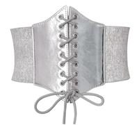 Ybing Corsé para mujer, ajustable, con cordones, corsé corto, top gótico, para cosplay, carnaval, fiesta, sobrepecho medieval, camiseta desnuda, disfraz de Halloween, plata, Talla única