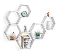 YBING Estantes Flotantes Hexagonales para Montaje en Pared, Almacenamiento de Madera de Granja, Estante de Pared de Panal, Juego de 6 Estantes Hexagonales, Decoración del Hogar, Oficina, Blanco