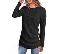 Ybing Jersey acanalado para mujer, informal, monocolor, camiseta de manga larga, corte ajustado, jersey de punto, cuello redondo, blusa de manga larga, suéter de otoño, invierno, camiseta larga