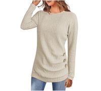 Ybing Jersey acanalado para mujer, informal, monocolor, camiseta de manga larga, corte ajustado, jersey de punto, cuello redondo, blusa de manga larga, suéter de otoño, invierno, camiseta larga