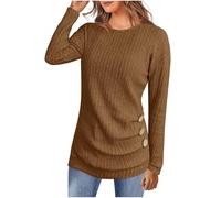Ybing Jersey acanalado para mujer, informal, monocolor, camiseta de manga larga, corte ajustado, jersey de punto, cuello redondo, blusa de manga larga, suéter de otoño, invierno, camiseta larga