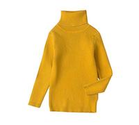 Ybing Jersey de cuello alto para niña, monocolor, acanalado, informal, jersey de punto cálido, básico, cómodo, manga larga, jersey, amarillo, 130