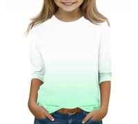 Ybing Jersey de manga 3/4 para niña, degradado de color, manga larga, informal, cuello redondo, blusa ligera, camiseta de manga larga, camiseta fina de algodón, camiseta básica clásica, verde, 150