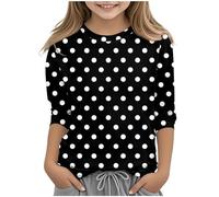 Ybing Jersey de manga 3/4 para niña, estampado de lunares, camiseta de manga larga, informal, cuello redondo, blusa delgada, camiseta ligera de manga larga, camiseta fina de algodón, camiseta básica,