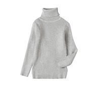 Ybing Jersey de punto para niña de un solo color, de costillas, de punto casual, acanalado, cómodo, de manga larga, cálido, básico, suéter, camiseta de punto, parte de arriba, gris, 130
