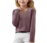 Ybing Jersey de punto para niña, monocolor, informal, cuello de pico, suéter cálido, holgado, manga larga, cómodo jersey de manga larga, suéter unisex para niños, #02purple, 9 años