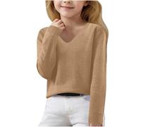 Ybing Jersey de punto para niña, monocolor, informal, cuello de pico, suéter cálido, holgado, manga larga, cómodo jersey de manga larga, suéter unisex para niños, #02 Gold, 13 años