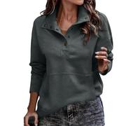 Ybing Jersey para mujer, con botones, sin capucha, elegante, monocolor, blusa holgada, con bolsillos, otoño e invierno, cálida camiseta de manga larga, ligera, de manga larga, para adolescentes y