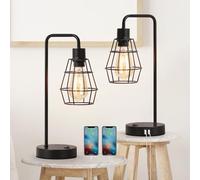 YBING Juego de 2 lámparas de mesa con funda de lino para mesita de noche para dormitorio, par de lámparas de mármol negro con pantalla de lino, lámpara de lectura para salón, cómoda, R01-RD100-CA