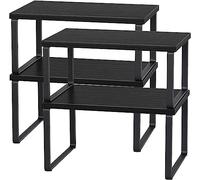 YBING Juego de 4 Organizador Cocina Estanteria Cocina, Organizador Armarios Cocina Apilable para Encimera, Gabinete, Estantes de Almacenamiento para Alimentos y Cubiertos (Negro 2)