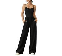 Ybing Mono de mujer para boda, informal, pantalones de verano, cintura elástica, pantalones de tirantes, pierna ancha, pantalones de exterior para adolescentes y niñas, Negro , S