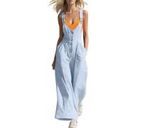 Ybing Mono de verano para mujer, elegante, informal, informal, ligero, de una pieza, peto, vintage, pantalones de trekking para mujer, azul claro, XL