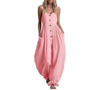 Ybing Mono de verano para mujer, informal, pantalones de una pieza, cintura elástica, traje de juego, vintage, para adolescentes y niñas, Rosa., M