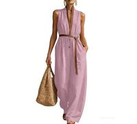 Ybing Mono para mujer, festivo, informal, pantalones de una pieza, pantalones de verano, cintura elástica, pantalones sueltos, adolescentes y niñas, Rosa., L