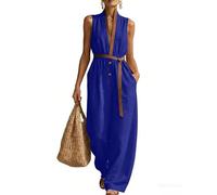 Ybing Mono para mujer, festivo, informal, pantalones de una pieza, pantalones de verano, cintura elástica, pantalones sueltos, adolescentes y niñas, azul, S