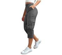 Ybing Pantalones cargo 3/4 para mujer, pantalones cargo holgados, elegantes pantalones de trabajo monocolor, con botones, cintura alta, elásticos, ligeros, deportivos, para senderismo, informales, con